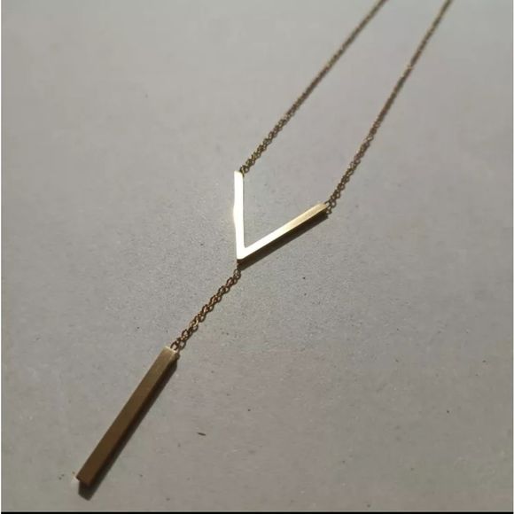 2/$25 Gold Drop Bar Pendant Long Statement Necklace - Picture 4 of 4